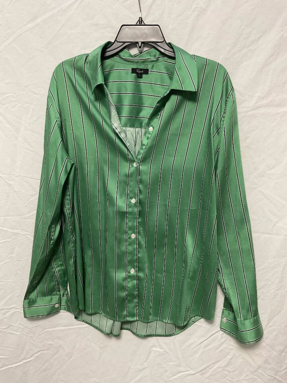 Rails Green Striped Silk Button Down Shirt Size L
